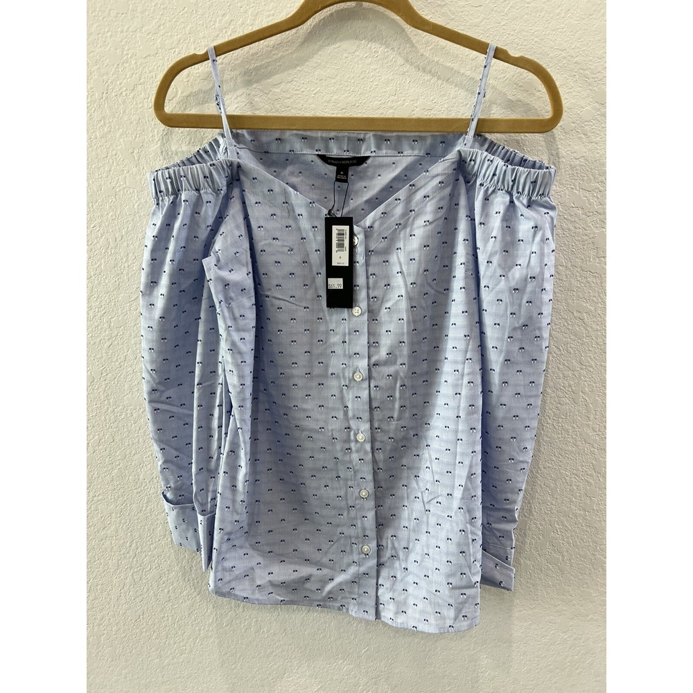 BANANA REPUBLIC WOMENS Blue Shoulder DRAMA  SHIRT TOP $78.00 NWT SIZE 6
